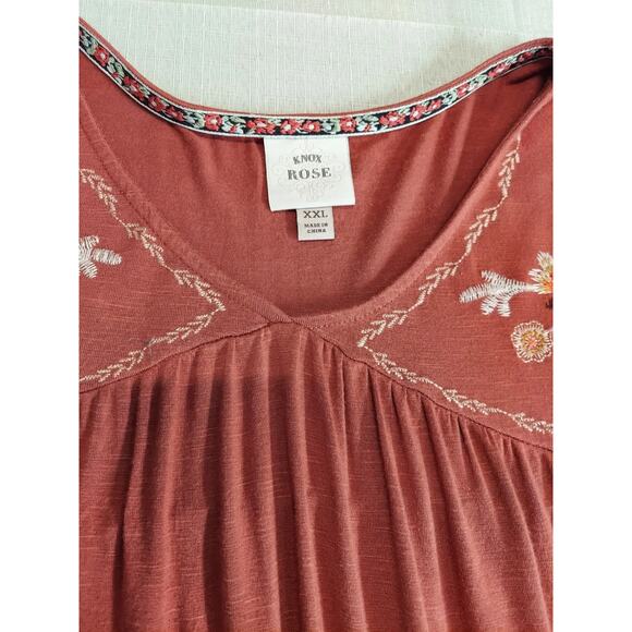Knox Rose Womens Embroidered Top Blouse Size XXL Rust Orange Floral Boho - Picture 2 of 3